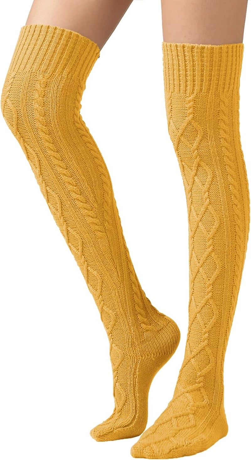 SherryDC Women's Cable Knit Thigh High Boot Socks Extra Long Winter Stockings Leg Warmers - Image 1